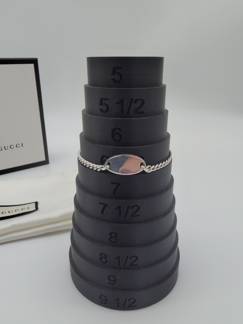 GUCCI Sterling Silver Logo Plate Bracelet AG925 Italy Chain Minimalist - Picture 7 of 12